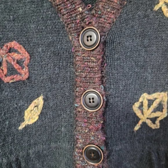 Christopher & Banks Button  Peplum Cardigan Fall Sweater M Embroidered Leaves - Picture 9 of 9